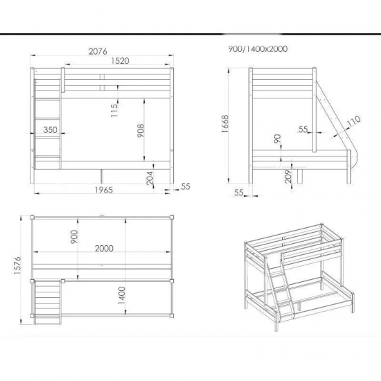Vipack Perevoodi Pino 90/140x200 cm (valge)