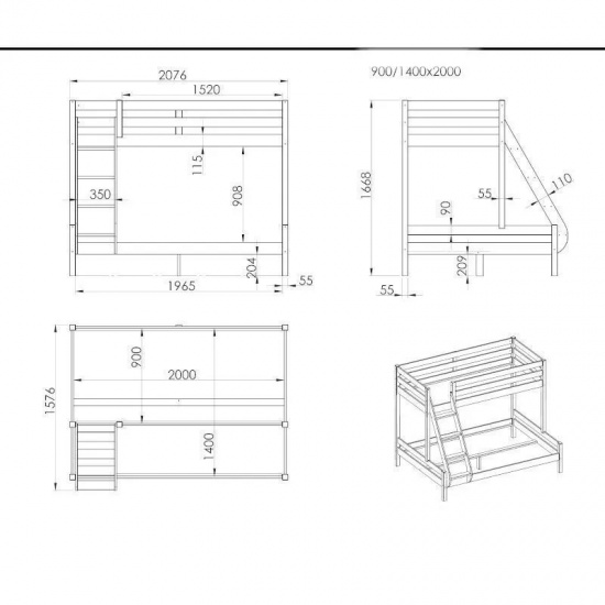 Vipack Perevoodi Pino 90/140x200 cm (hall)