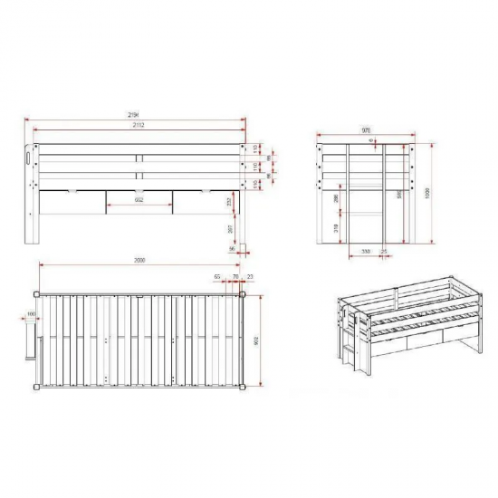 Vipack Kaptenivoodi+3 sahtlit Margrit 90x200 cm (valge)