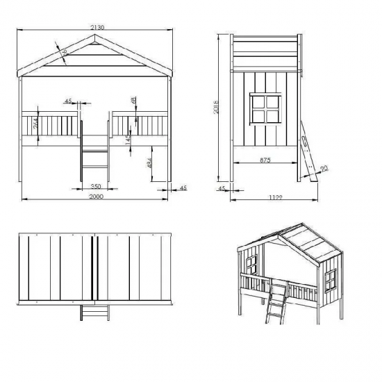 Vipack Majavoodi+redel House 90x200 cm (valge)