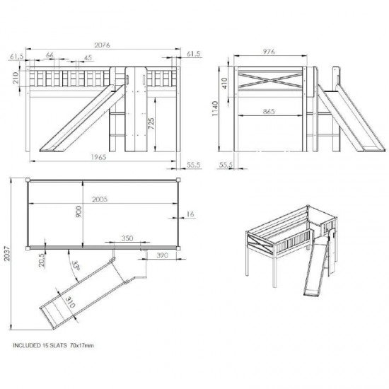 Vipack Voodi liumäega Scott 90x200 cm (valge)