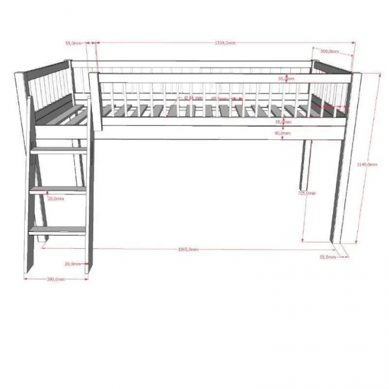 Vipack Poolkõrge voodi Forrest 90x200 cm (õlitatud tamm)