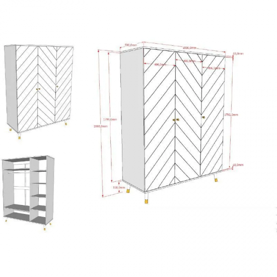 Vipack Riidekapp Billy 3u (valge)