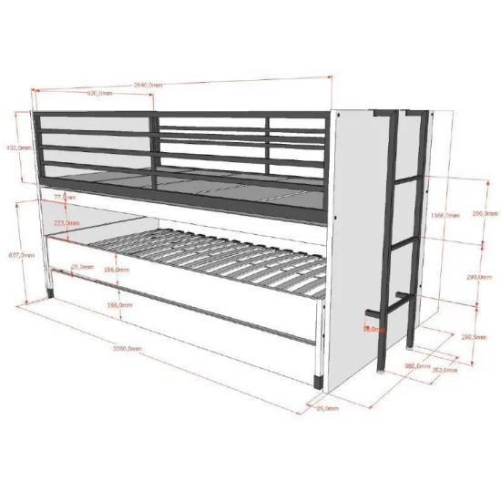 Vipack Narivoodi+laud Sam 90x200 cm (valge/must)
