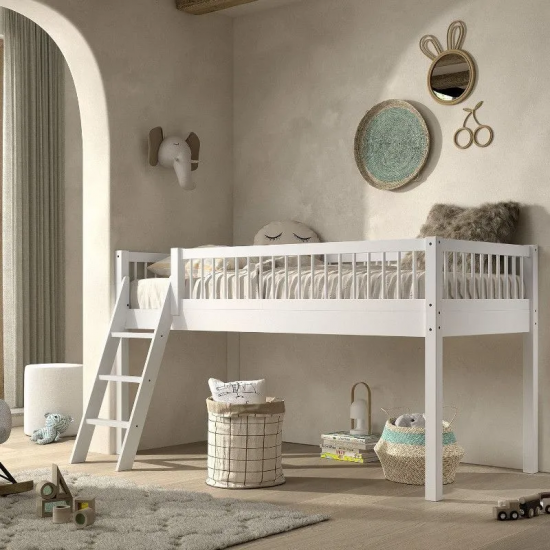 Vipack Poolkõrge voodi Forrest 90x200 cm (valge pöök)