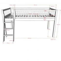 Vipack Poolkõrge voodi Forrest 90x200 cm (valge pöök)