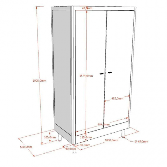Vipack Riidekapp Forrest 2u (õlitatud tamm)