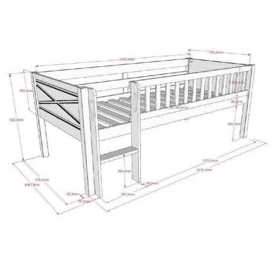 Vipack Poolkõrge voodi Scott 90x200 cm (valge)