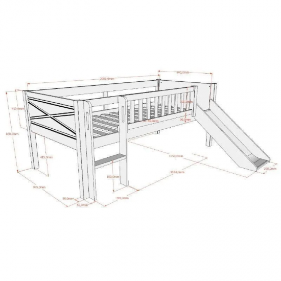 Vipack Kõrge voodi+liumägi Scott 90x200 cm (valge)
