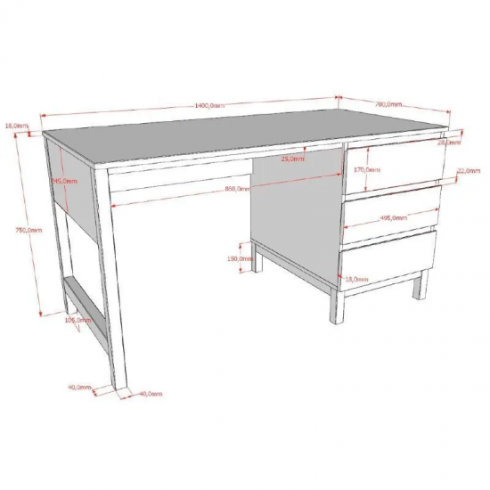 Vipack Kirjutuslaud Eva 140x70 cm (valge)