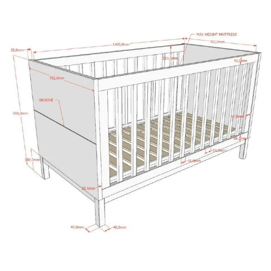 Vipack Beebivoodi Eva 70x140 cm (valge)