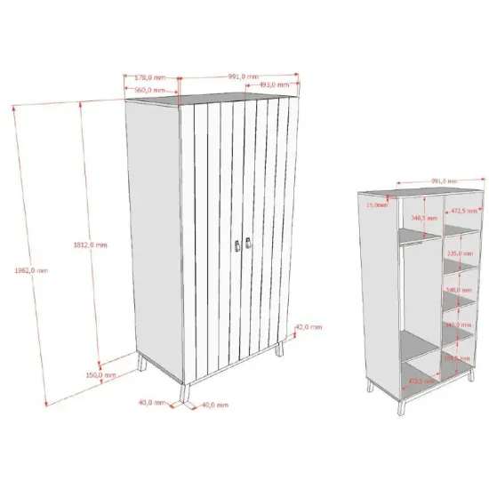 Vipack riidekapp Sezane 2u (savihall/pähkel)