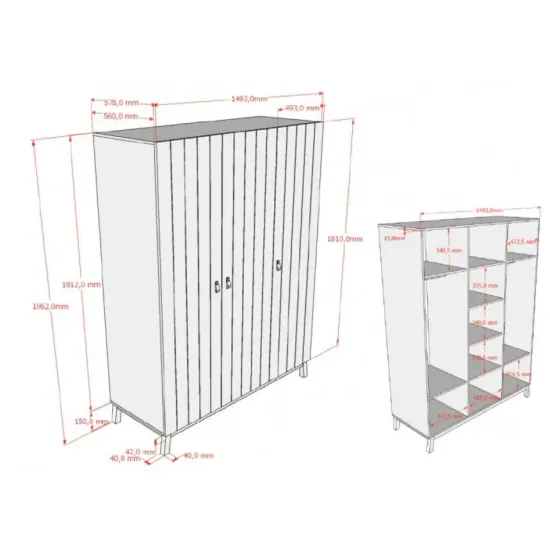 Vipack riidekapp Sezane 3u (savihall/pähkel)